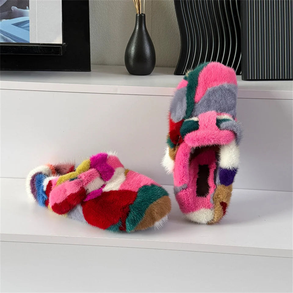 Slippers Shoes for Women 2026 Flat Real Fur Mink Slippers Soft Indoor Women's Slippers Flip Flops Woman Luxury Designer Shoes