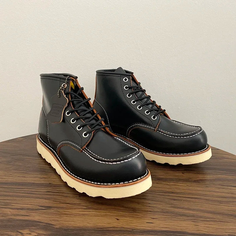 Handmade Goodyear Welted  Ankle Boots Cow Leather Men Shoes Tooling Unisex Motorcycle Boots Desert Autumn Winter Vintage Wings