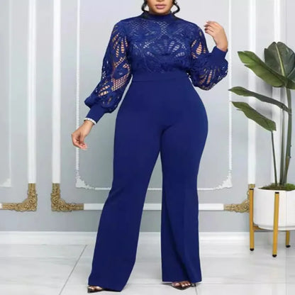 Temperament commuter Slim women's plus size dress mesh lace lace casual jumpsuit trousers