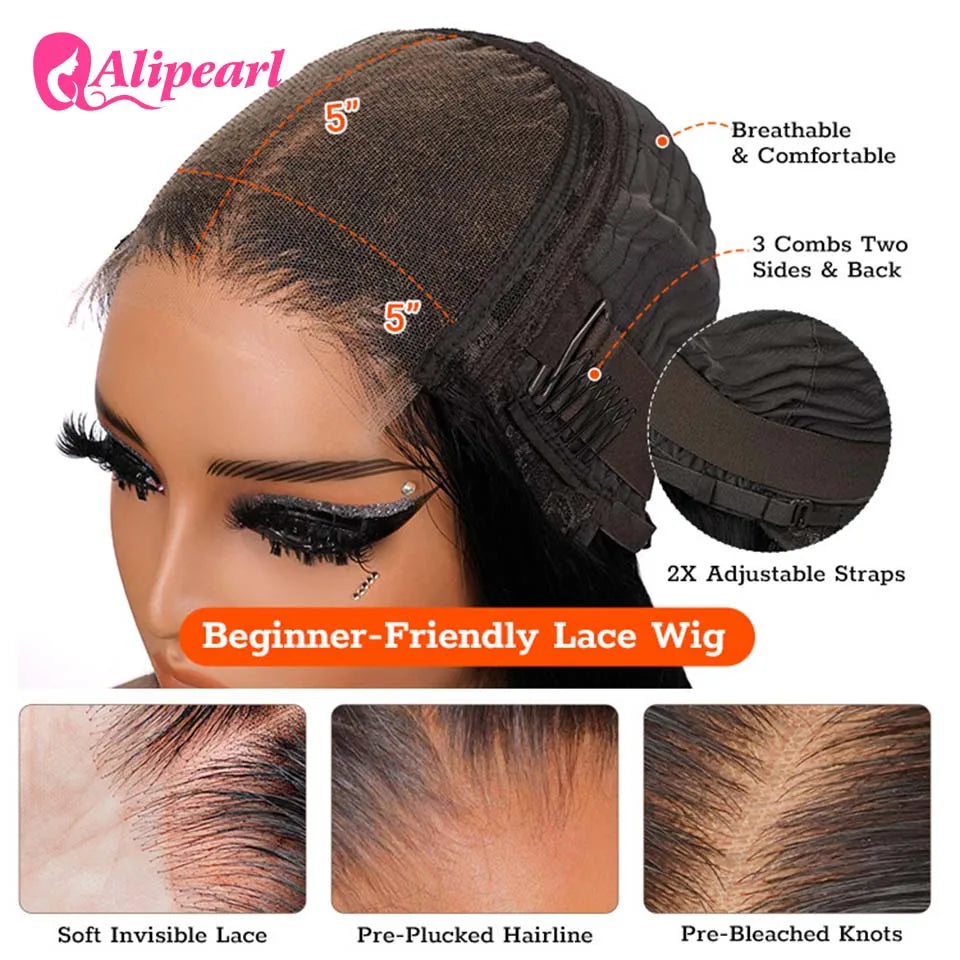 AliPearl Hair Real HD Lace Front Human Hair Wigs Body Wave 5x5 Closure Wig Invisible Lace Wig Pre-Plucked for Women Lace Wig