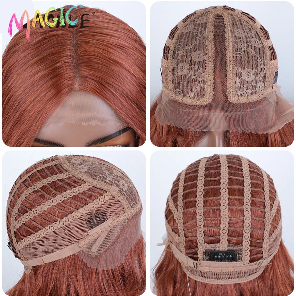 Magic Synthetic Lace Front Wig Long Deep Wavy 30 Inch Ombre Blonde Ginger Lace Wigs For Black Women Heat Resistant Cosplay Wigs