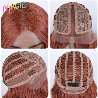 Magic Synthetic Lace Front Wig Long Deep Wavy 30 Inch Ombre Blonde Ginger Lace Wigs For Black Women Heat Resistant Cosplay Wigs