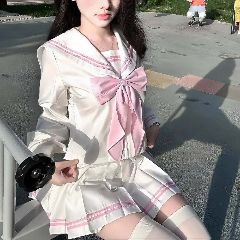 Student Clothes Sailor Outfit White Pink Japanese School Jk Uniform Sailor Fuku Korean Women's High School Girls Seifuku