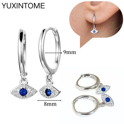 925 Sterling Silver Needle Dark Blue Crystal Silver Earrings Women's Exquisite Heart Blue Pendant Hoop Earrings Luxury Jewelry