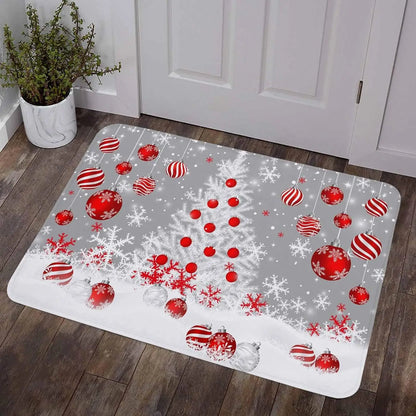 Merry Christmas Tree Snowflake Ball Navy Blue Non-slip Door Mat  Entrance Welcome Mat Balcony Hallway Rugs Christmas Decorations