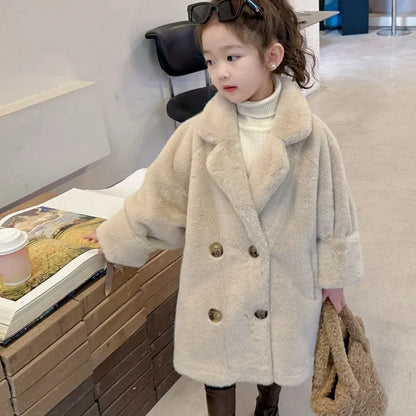 Children Fur Coat Girls Mink Fur Medium Length Coat Children Autumn and Winter Thick Warm Fur Coat Fashiono and Warm