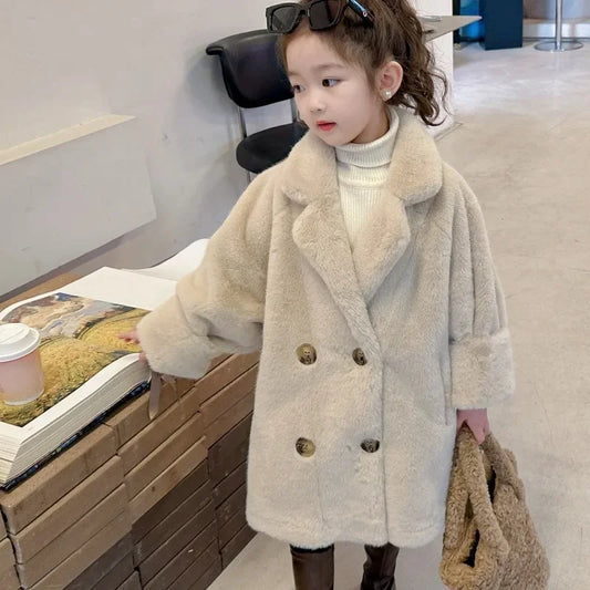 Children Fur Coat Girls Mink Fur Medium Length Coat Children Autumn and Winter Thick Warm Fur Coat Fashiono and Warm