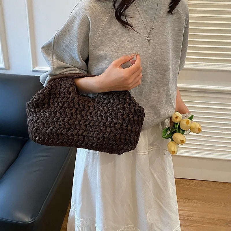 New Summer Beach Bag for Women Clutch Bag Luxury Designer Straw Bags Tote Handbag Fashion Woven Rattan Bags Female Travel Purse