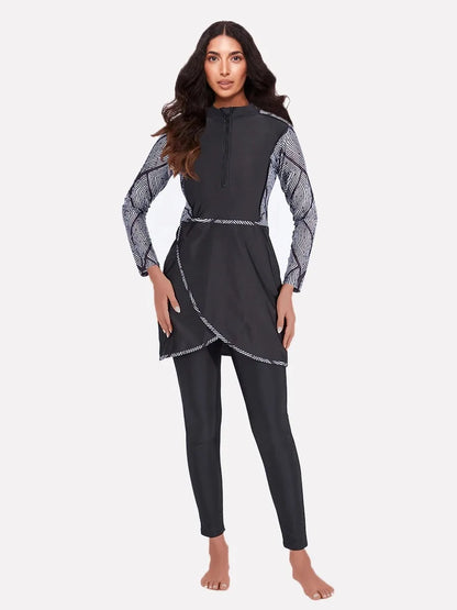 3PCS/Set Muslim Modest Burkini Swimwear Women Long Sleeves Swimsuit Islamic Bathing Suit Swim Hijab Pant, Quick Drying, UPF50+
