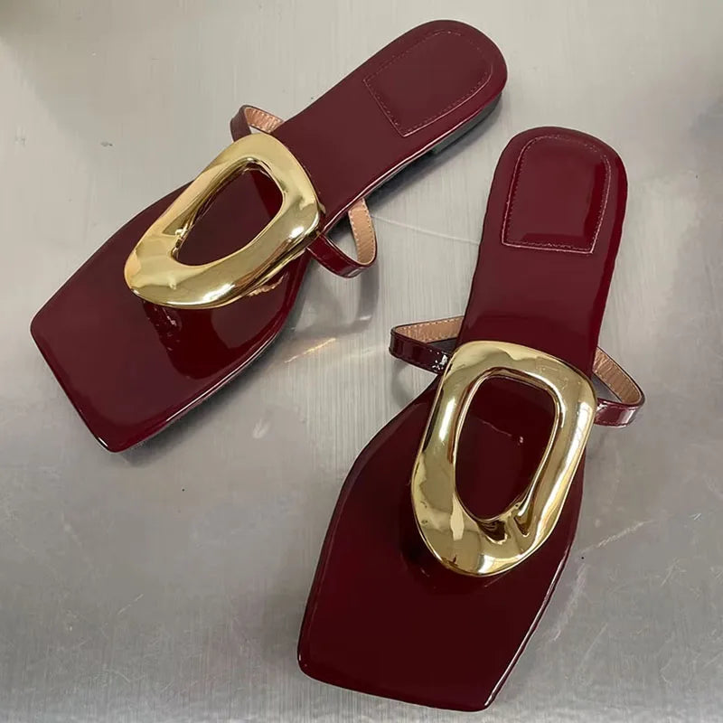 New In 2025 Luxury Women Slippers Summer Beach Fashion Metal Flip Flops Female Slides Slippers Ladies Flats Sandals Shoes