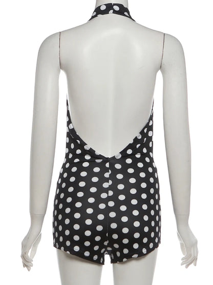 Nibber Wild Trend Romper Women Fashion Swing Collar Sexy Hottie Backless Polka Dot Print Halter Midnight Party Street Clubwear