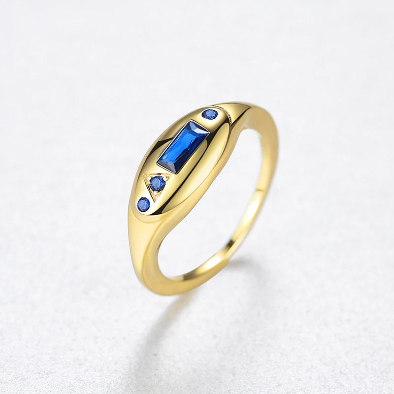 24K Gold Plated Colorful Crystal Gold Rings Turquoise Engagement Wedding Anniversary Ring Light Luxury Fashion Jewelry Gifts A40