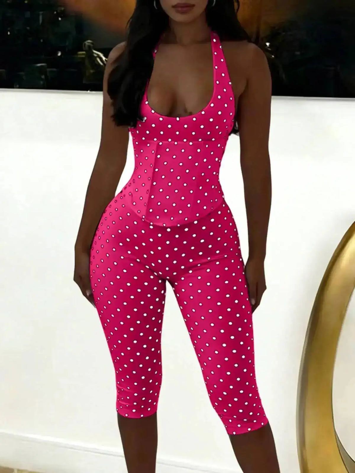 Sexy Backless Dot Print Jumpsuit Women Summer One Pieces Bodycon Jumpsuits Rompers Club Birthday Party Outfits Fashion Playsuit