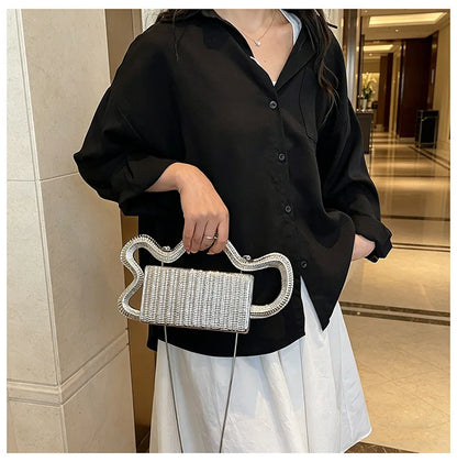 2026 Luxury Designer Women's Shoulder Bags Silver Evening Clutch Bag Trend Clip Party Purse Fashion Crossbody Handbag