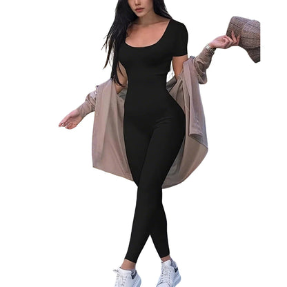 Women's Rompers Short Sleeve Solid Skinny Bodycon Jumpsuits Fashion Sports Fitness Casual Activity Streetwear Overalls