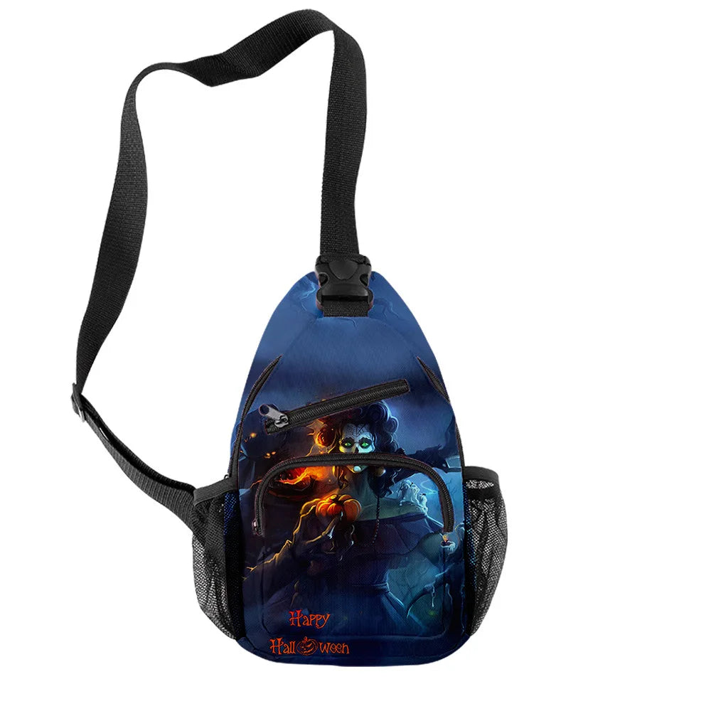 Fashion Youthful Halloween Skeleton Boys/Girls 3D Printed Chest Bags Oxford Waterproof Sports Crossbody Travel Bag Shoulder Bags
