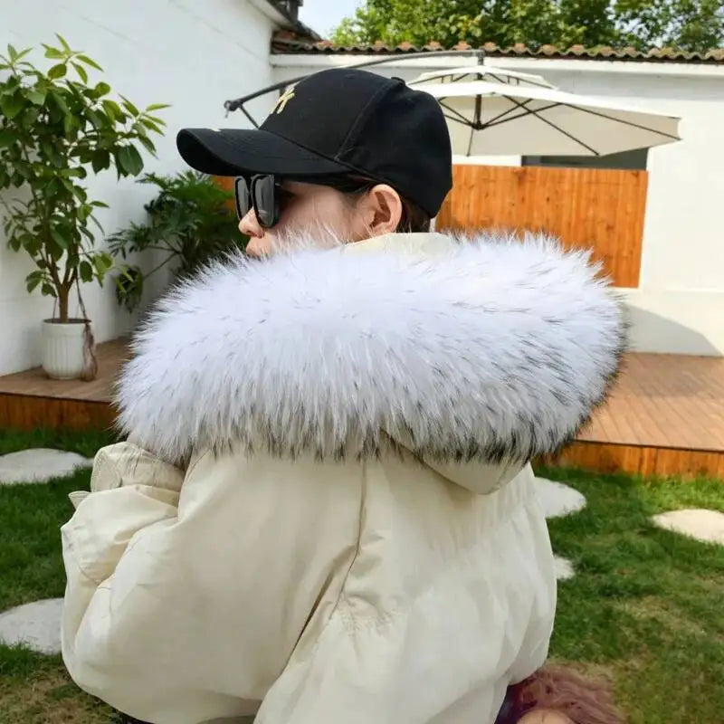 Raccoon Fur Collar Real Fur Down Jacket Parka Fur Collar Natural Fur Hood Trim Fur For Women Warm Wraps Furry Fur Scarf for Coat