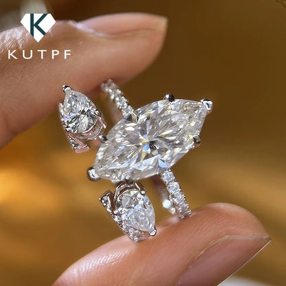 4CT Marquise Cut Moissanite Bridal Rings Set Lab Diamond Opening Engagement Ring Set for Women 925 Sterling Silver Eternity Band