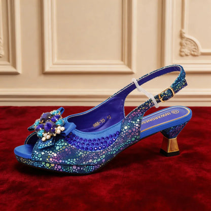 Women Italian Shoes and Matching Bags Sets Decorated with Rhinestone Luxury Designer Shoes Women Pumps for Bride Wedding