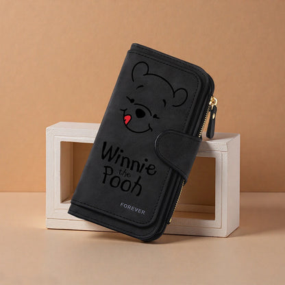 Winnie the Pooh Long Zip Wallet Multi-Card Cute Cartoon Pattern Soft Texture Wallet for Women Large Capacity Lady Clutch Bag