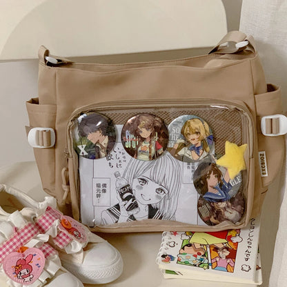 Japanese High School Girls Crossbody Bags Transparent Square Ita Bags Handbags Black Messenger Bag Ladies Sweet Lolita