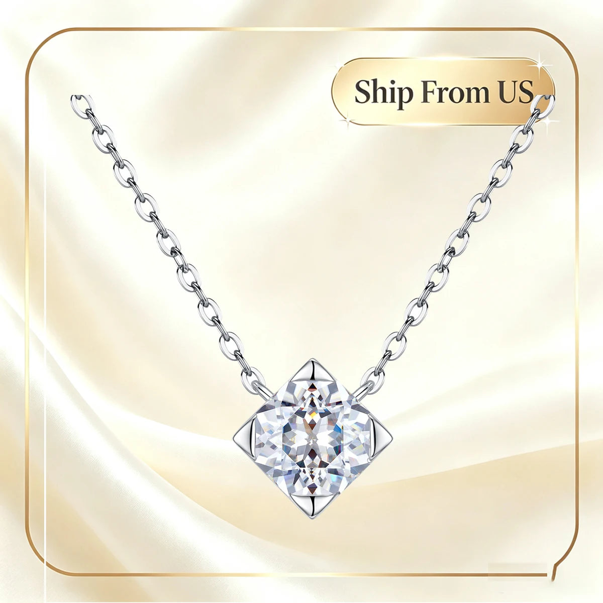 925 Sterling Silver Moissanite Pendant Necklace Spark Fine Jewelry For Women Birthday Present Daily Wear Banquet Simple Elegant Neck Ornament Luxury Cushion‑Cut Four‑Prong Setting Bright Thin Silver Chain Sparkling Gem Fe