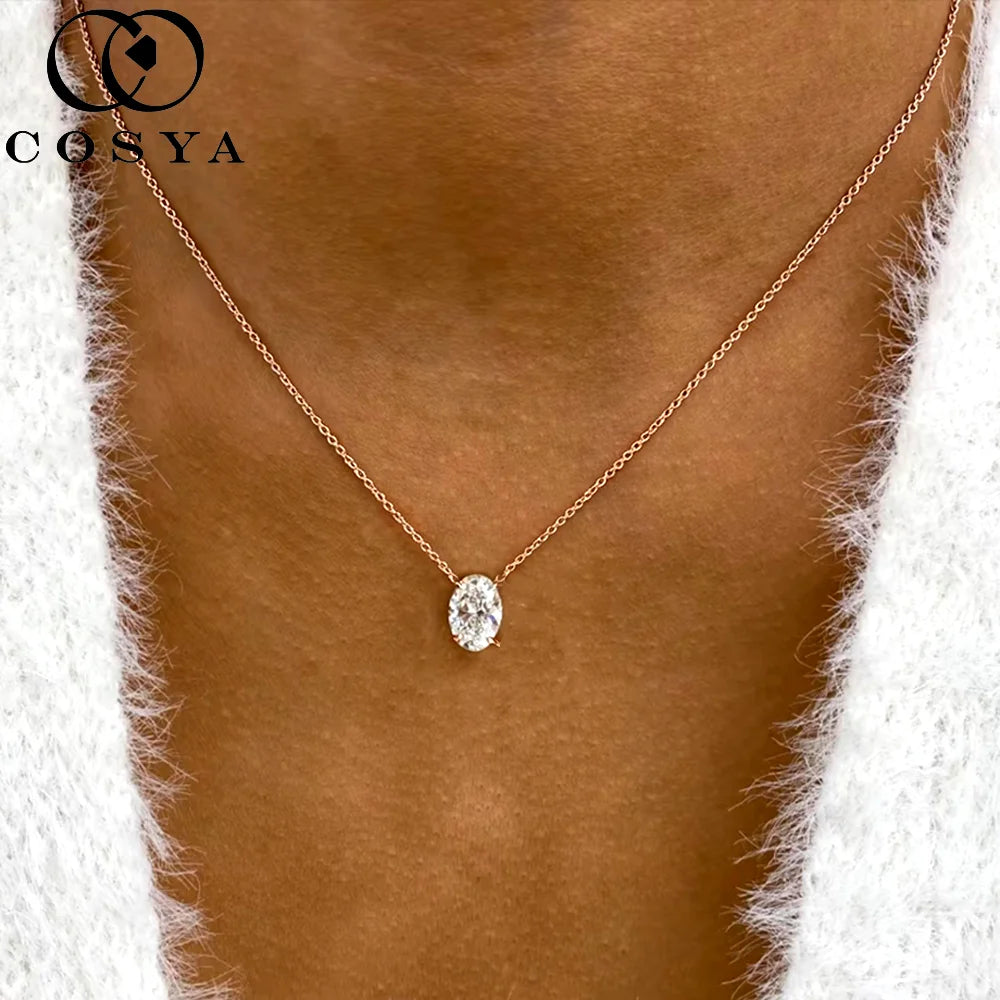 COSYA 1/2/3CT Oval Cut Moissanite Solitaire Necklace For Woman S925 Silver Plated 18K Gold Lab Diamond Chain Dainty Fine Jewelry