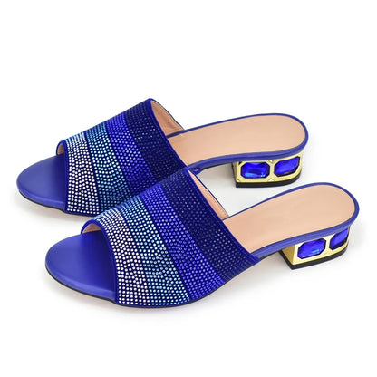 Latest Shoes Women Luxury Rhinestone Crystal Pumps 2024 New Fashion Slippers Sandals Party Low Heels Elegant Italian Women Shoes