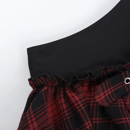 Plaid Print Patchwork Irregular Mini Kpop Casual Skirt Hot Girl Summer All Match Gothic Aesthetic Grunge Streetwear Ruffle Skirt