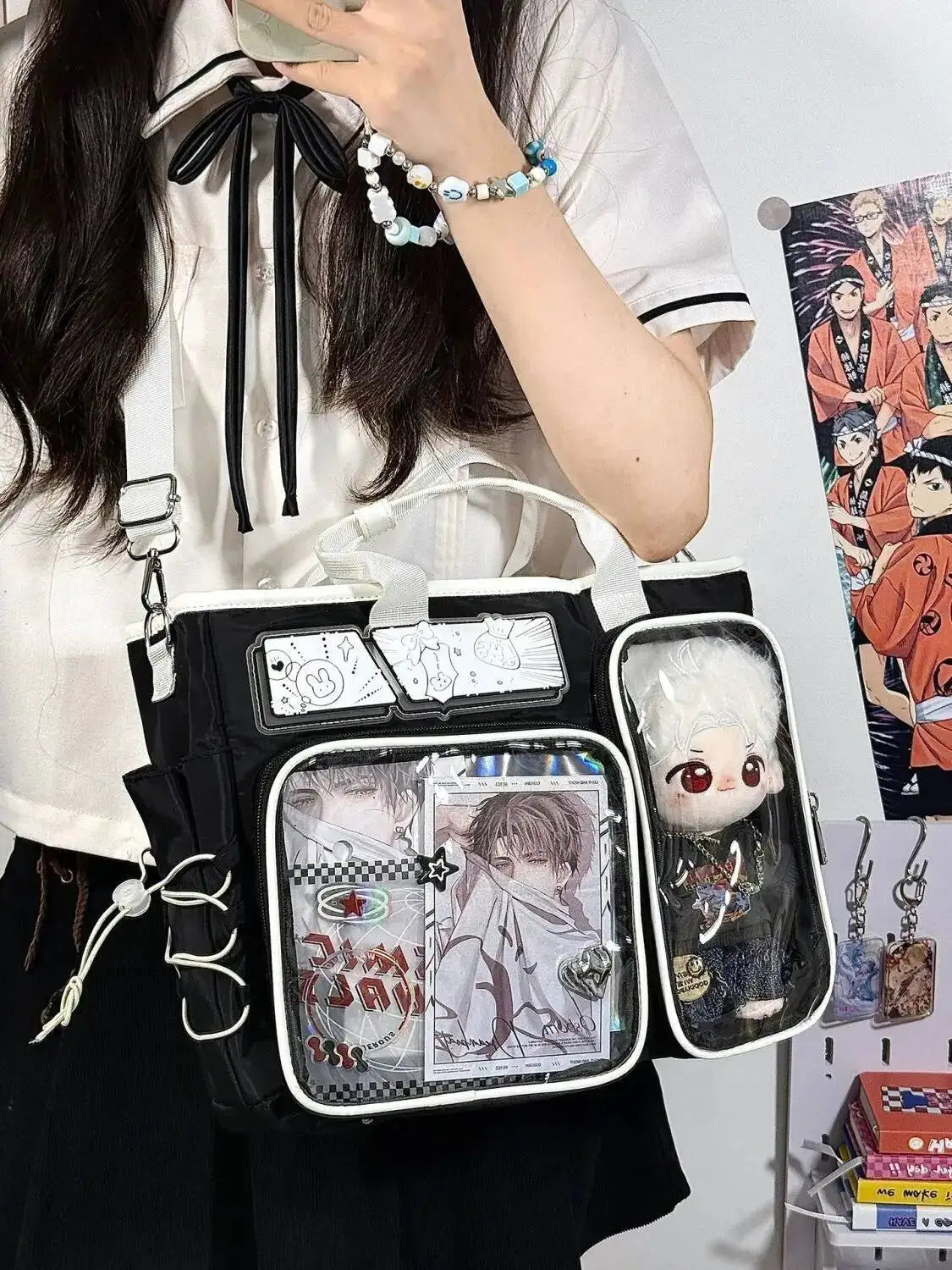 New Y2K Cute Ita Shoulder Bag Large Capacity Backpacks Lolita Girl Transparent Cosplay Handbags DIY Badge Display Crossbody Bags