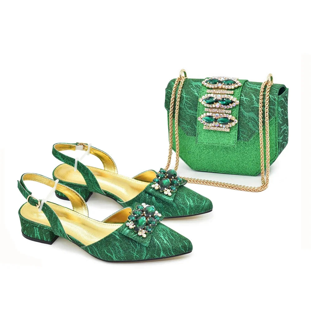 Ladies Shoe and Bag Set Latest Designers Women Nigerian Italian Shoes and Bag Set Decorated with Rhinestone Luxury Wedding Pumps