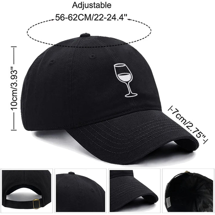 Wine Glass Embroidery Baseball Cap For Men Women Soft Cotton Adjustable Dad Hat Unisex Casual Sport Visor Golf Caps