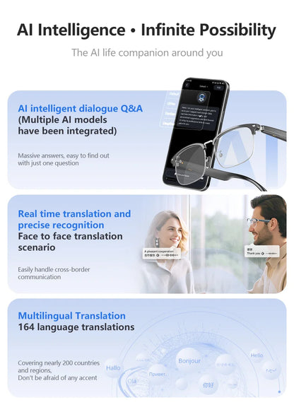 AI Smart Glasses Online Translation Real-Time Translation Conversation Translation supports online translation in 165 languages