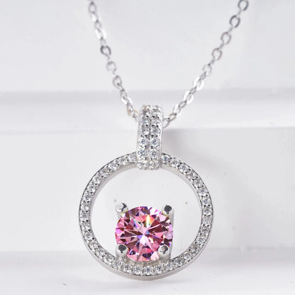 Pink Color Moissanite Pendant Necklace 1 Carat 6.5mm Real Gra Lab Diamond Pendant Necklace 925 Sterling Silver Luxury Jewelry