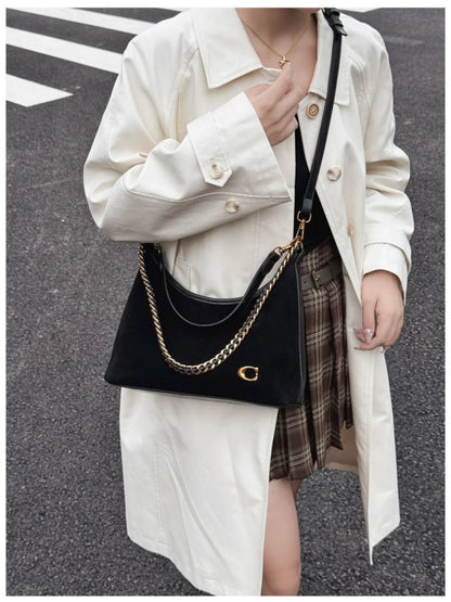 Women's New Light Luxury Fashionable High-End Black Suede Shoulder Crossbody Bag,Versatile for Commuting,Large Capacity Tote Bag