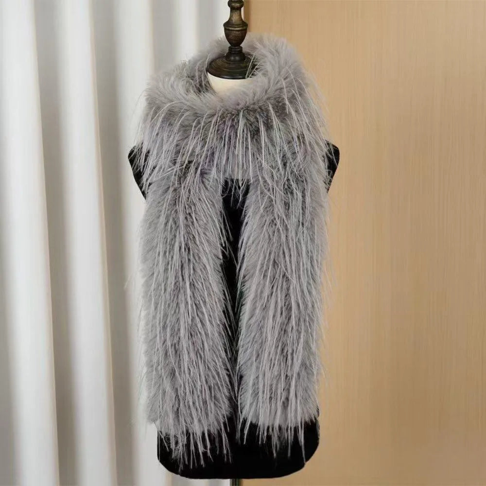Fashion  Long Strip Scarf Thick Fluffy Imitation Mink Fur Y2K Girl Scarf Luxury Classic Soft Shawl Ladies Tassels Scarf
