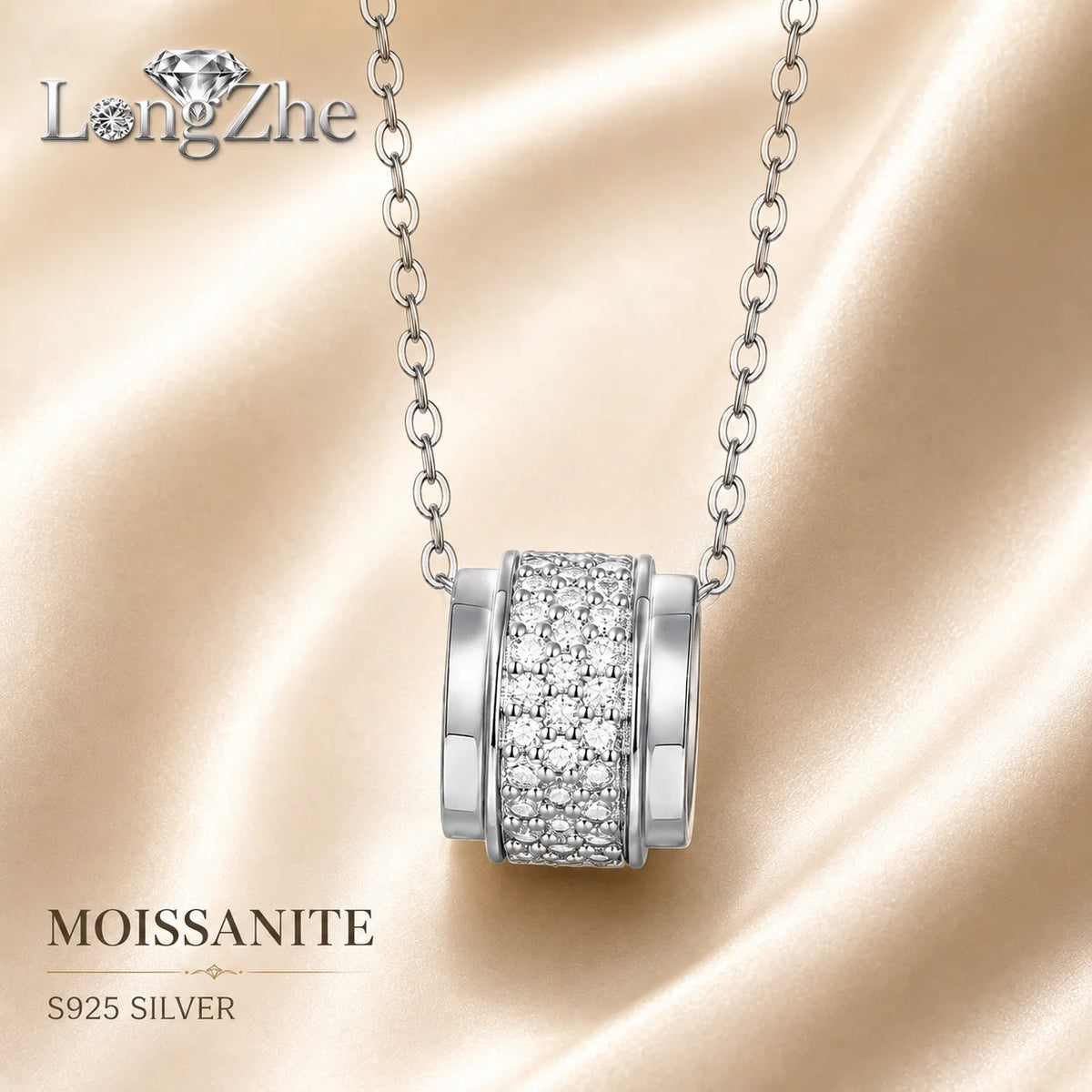 Moissanite Pendant Necklace for Women S925 Sterling Silver Geometric Cylinder Charm Pendant D Color VVS1 40+5cm GRA Certified