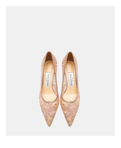 Women heels 2025 pink mesh lace Women's elegant high heels Luxury Brand Shallow Pointed Toe Sexy Pumps Ladies Prom Shoes Women