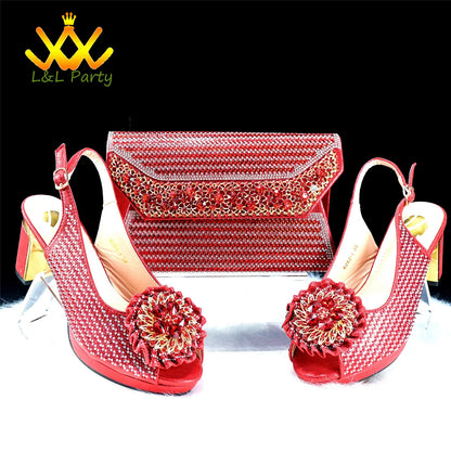 2024 Special New Arrivals Italian Women Shoes and Bag to Match in Green Color with Platform Shinning Crystal Sandal for Wedding