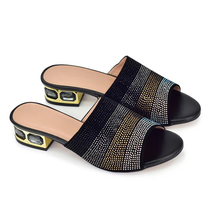 Latest Shoes Women Luxury Rhinestone Crystal Pumps 2024 New Fashion Slippers Sandals Party Low Heels Elegant Italian Women Shoes