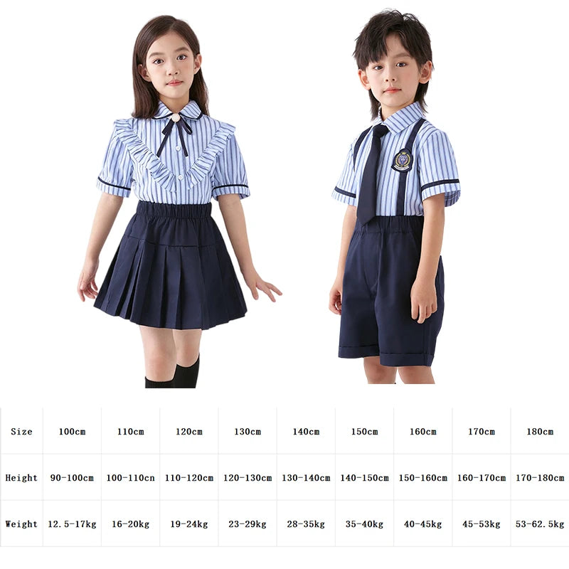 3 Pcs/set British Style Children Summer School Uniform Student Girl Pleated Skirts JK Suit Boys Shirt Shorts Performance Costume