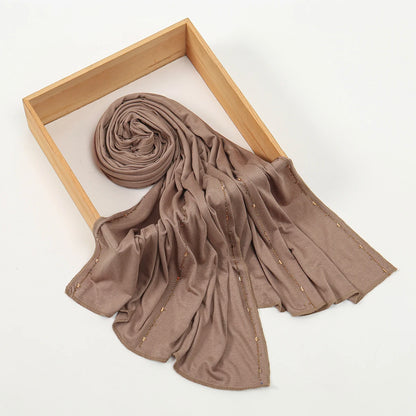 Rhinestone Modal Cotton Jersey Hijab Scarf For Women Stretch Shawl Plain Muslim Headband Fashion Solid Color Long Muffler