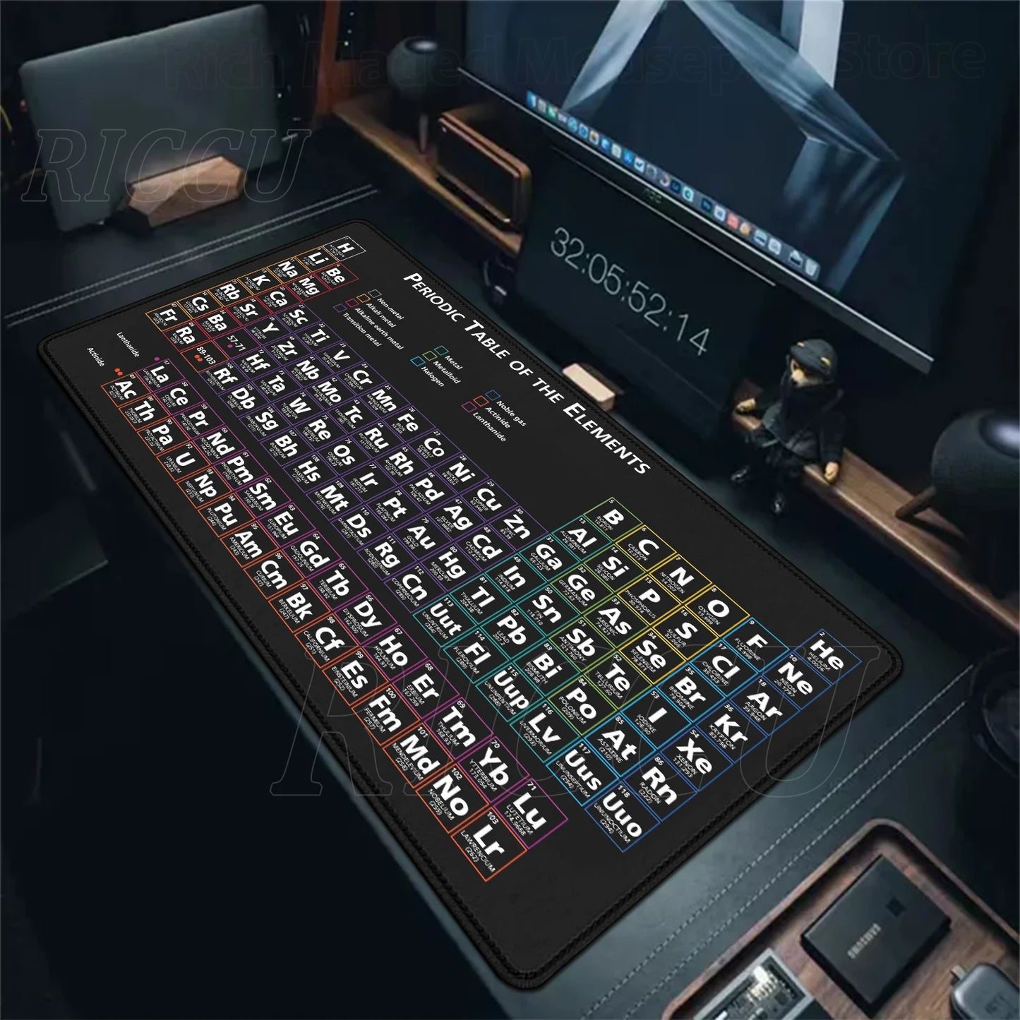 Periodic Table of Elements Mouse Pad Large Gaming Keyboard Mousepad with Stitched Edge Non-Slip Rubber Base Office PC Desk Mat