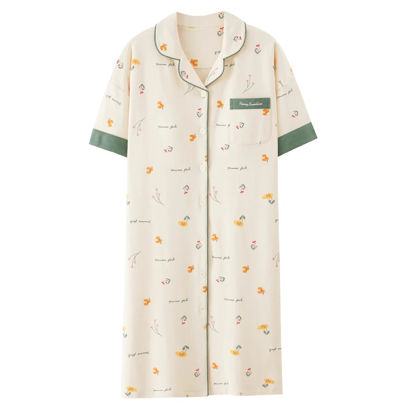 Newest M-5XL Women Short Sleeve Nightdress With Chest Pad Female Knited Cotton Nightwear Sleepdress