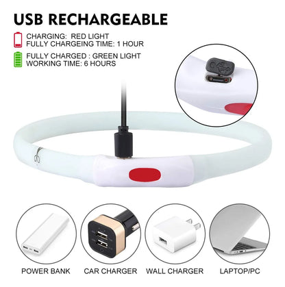 Adjustable USB Rechargeable LED Dog Collar - Multi-Color, 4 Flashing Modes, Cut-To-Fit Design for Nighttime Safety & Visibility