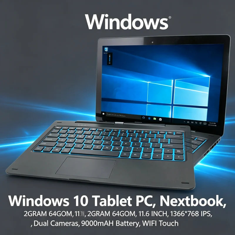 Hot Sales 11.6'' Windows 10 Tablet PC 2GB DDR+64GB 2 In1 Docking Keyboard G12 Z8350 CPU 1366*768 IPS Touch Quad Core Dual Camera