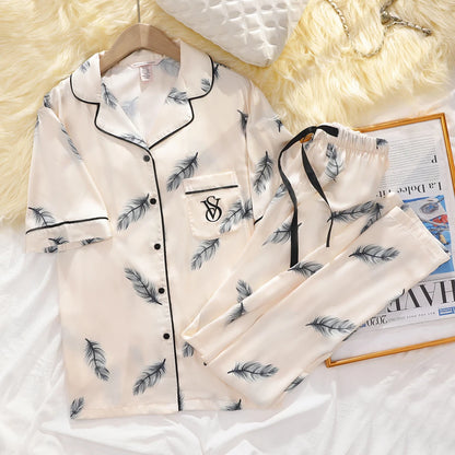 Victoria's Secret Suit Womens Silk Satin Pajamas Set Short Sleeve Shorts Sleepwear Loungewear Soft Breathable Button Down Pyjama