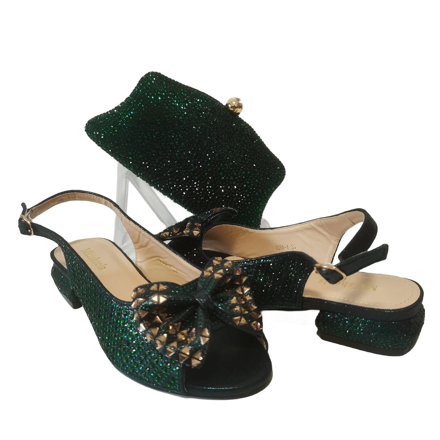 Fashion Purple Lower Heel Party Women's Sandals And Bag Match Set Italian Design Rhinestone Wedding Matching Shoes and Bag Set