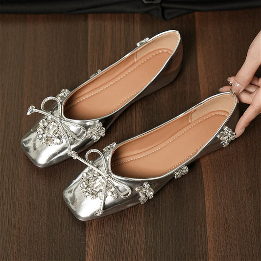 Mesh Luxury Rhinestones Flats Women Shoes Round Toe Shallow Casual Beach Shoes Female Soft Sole Fashion Designer Mary Jane Shoes