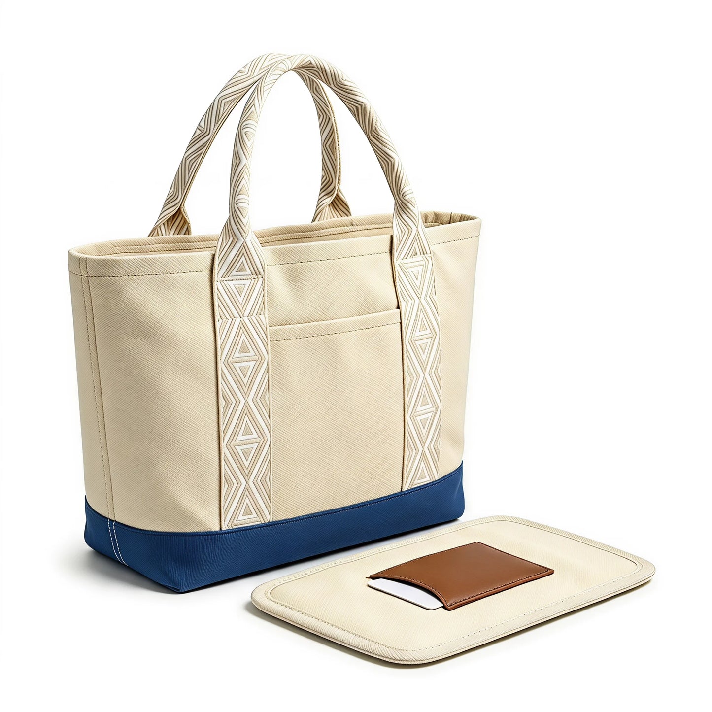 Women 16oz Heavy Duty Canvas Tote Bag Jacquard Handle Card Slot TSA Security Work Student Beach Travel Shoulder Gift Handbag